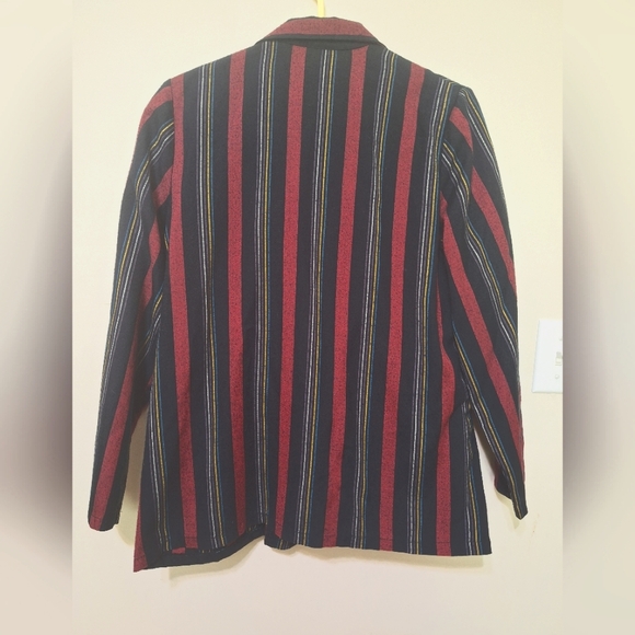 Vintage Leslie Belle Women's striped red black collaropen blazer jacket medium - Picture 2 of 4